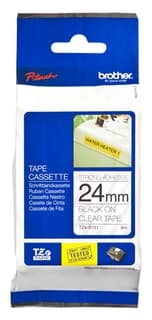 Cinta Brother Tzes151 Etiqueta Clara Continua Laminada Adhesivo Super Resistente De 24 Mm Ancho X 8 Mts Largo. Impresión En Negro.