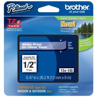 Cinta Laminada Brother Tzes135 Etiqueta Clara Continua Adhesivo Super Resistente De 12 Mm Ancho X 8 Mts Largo. Impresión En Blanco.